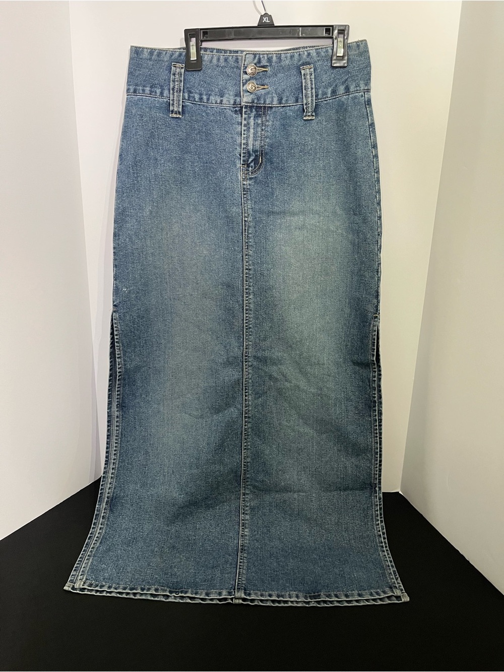 Squeeze Blue Denim Maxi Skirt with Side Slits